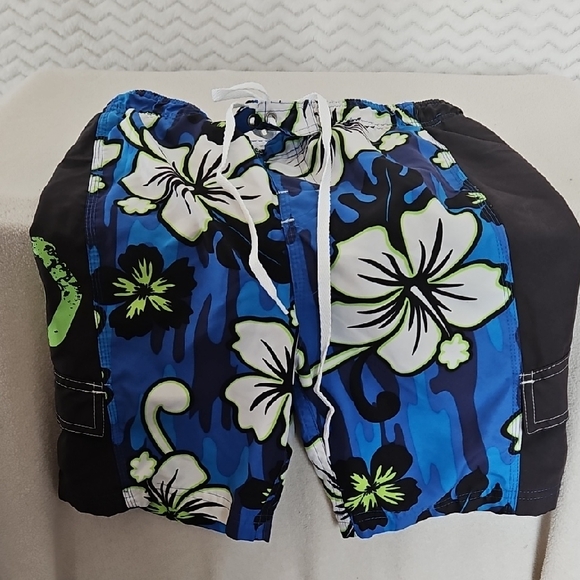 Boys OP Hawaiian Floral Swim Shorts - Blue and Black - Picture 1 of 4